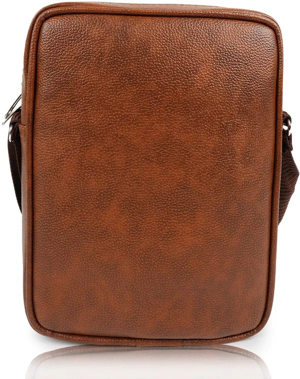 Tan_Synthetic_Leather_Solid_Zipper_Sling_Bag_For_Men_And_Women
