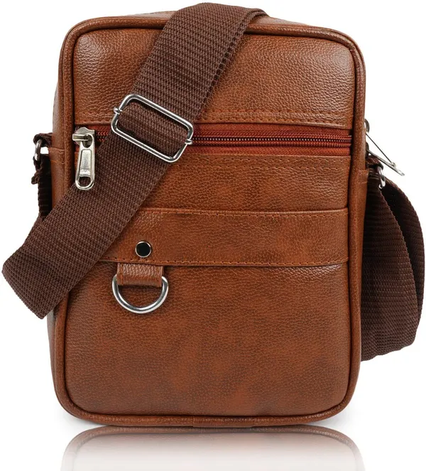 Tan_Synthetic_Leather_Solid_Zipper_Sling_Bag_For_Men_And_Women