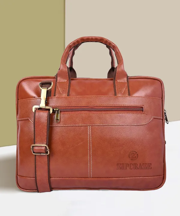 Tan_Synthetic_Leather_Solid_Zipper_Messenger_Bag_For_Men_&_Women