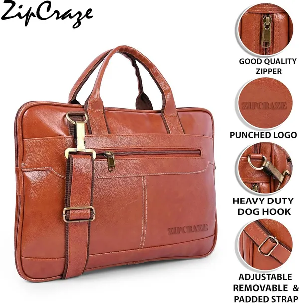 Tan_Synthetic_Leather_Solid_Zipper_Messenger_Bag_For_Men_&_Women