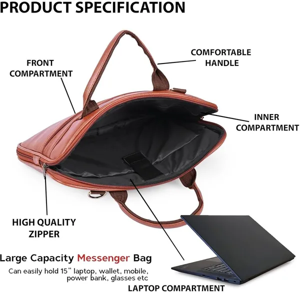 Tan_Synthetic_Leather_Solid_Zipper_Messenger_Bag_For_Men_&_Women