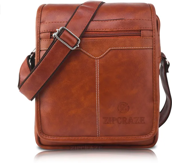 Tan_Synthetic_Leather_Solid_Sling_Bag_For_Men