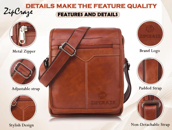 Tan_Synthetic_Leather_Solid_Sling_Bag_For_Men
