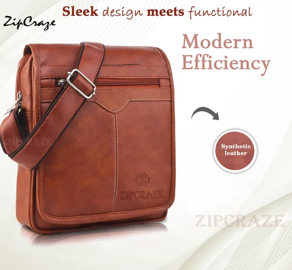 Tan_Synthetic_Leather_Solid_Sling_Bag_For_Men