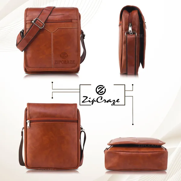 Tan_Synthetic_Leather_Solid_Sling_Bag_For_Men