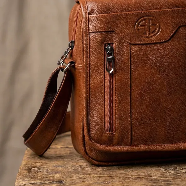 Tan_Synthetic_Leather_Solid_Zipper_Sling_Bag_For_Men