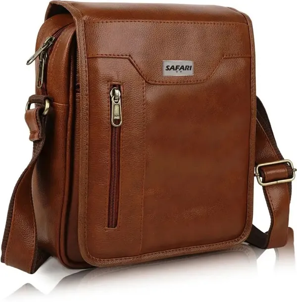 Tan_Synthetic_Leather_Solid_Zipper_Sling_Bag_For_Men