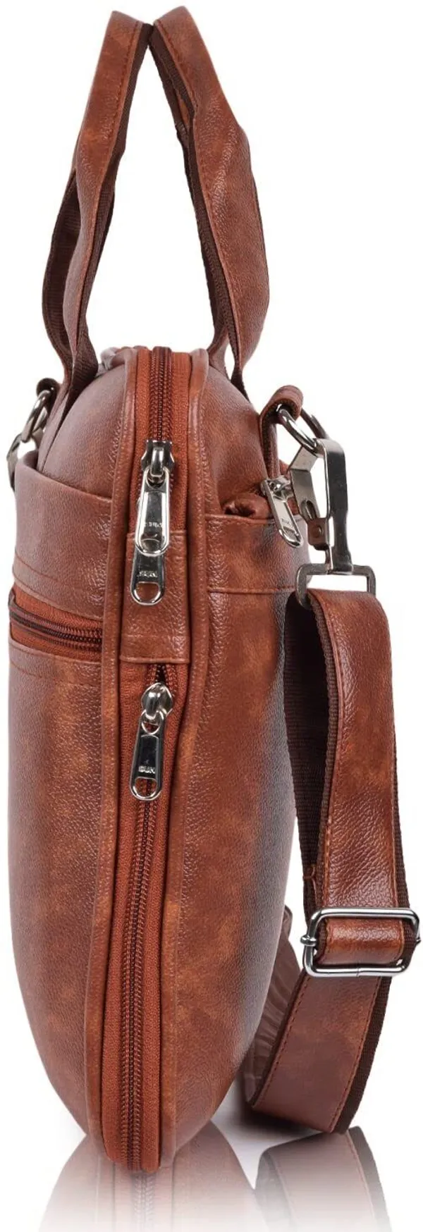 Tan_Synthetic_Leather_Solid_Zipper_Messenger_Bag_For_Men