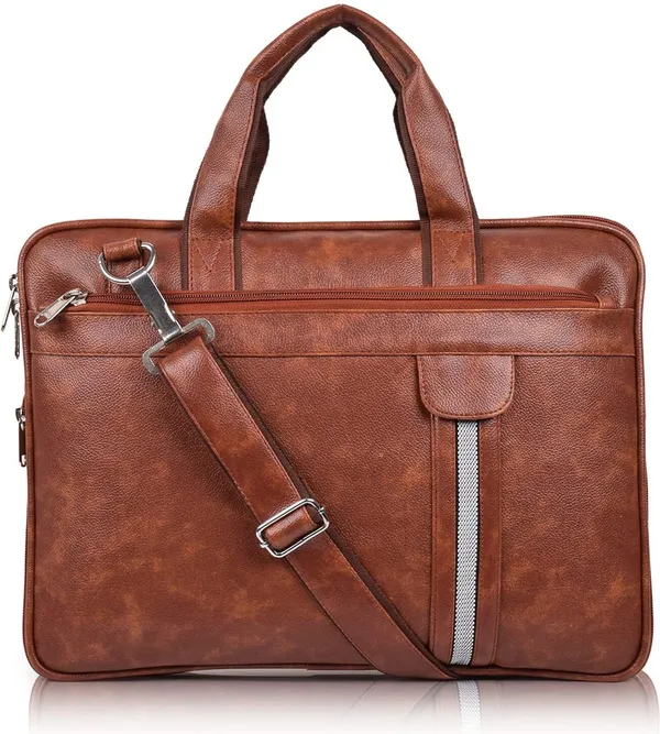 Tan_Synthetic_Leather_Solid_Zipper_Messenger_Bag_For_Men