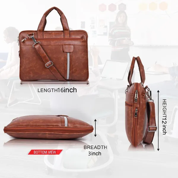 Tan_Synthetic_Leather_Solid_Zipper_Messenger_Bag_For_Men