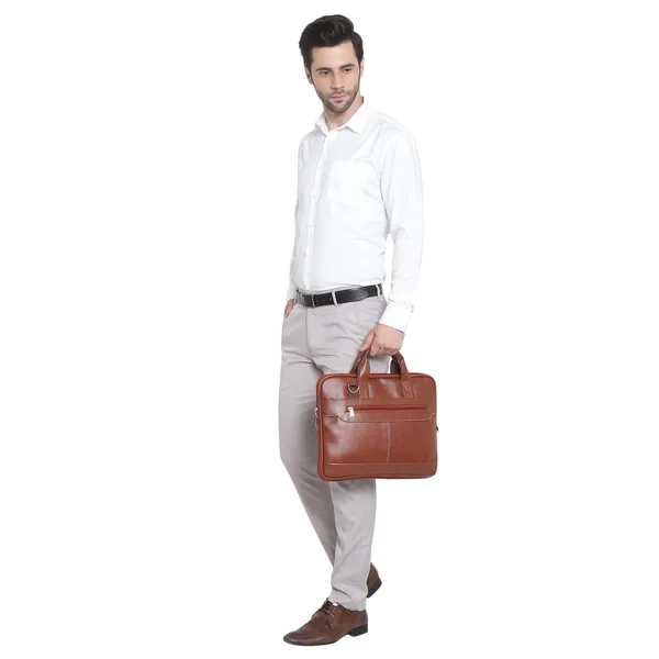 ZipCraze_Tan_Messenger_Bag_Men_Office_Laptop_Bag_with_Shoulder_Strap_Expandable_Business_Briefcase_13.6inch