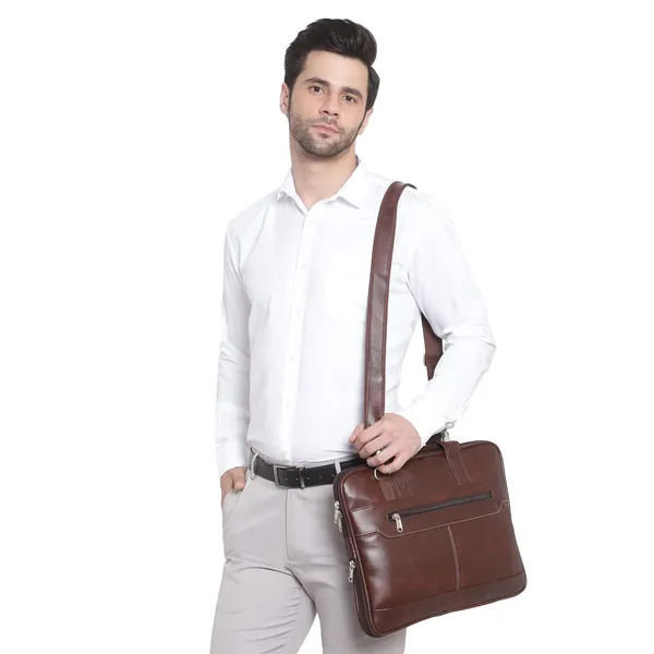 ZipCraze_Brown_Messenger_Bag_Men_Office_Laptop_Bag_with_Shoulder_Strap_Expandable_Business_Briefcase_13.6inch