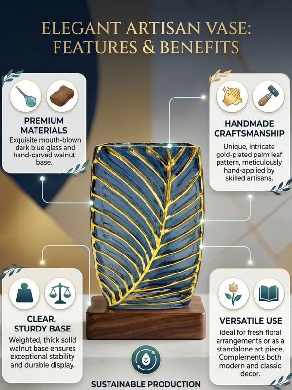 Hand-Painted_Blue_Glass_Vase_with_Golden_Palm_Leaf_Design