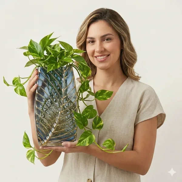 Hand-Painted_Blue_Glass_Vase_with_Golden_Palm_Leaf_Design