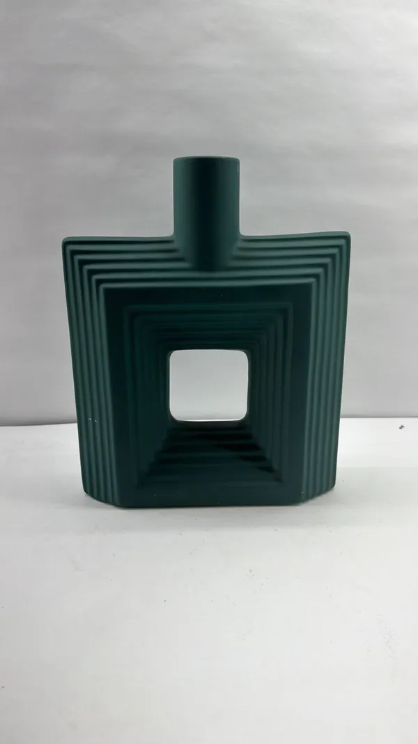 Dark_Green_Ceramic_Vase_with_Square_Cutout_and_Ribbed_Texture