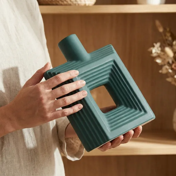Dark_Green_Ceramic_Vase_with_Square_Cutout_and_Ribbed_Texture