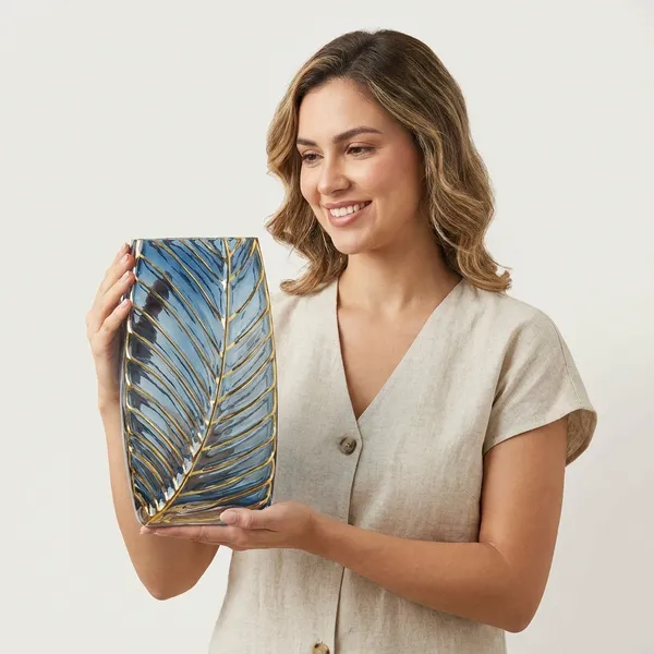 Hand-Painted_Blue_Glass_Vase_with_Golden_Palm_Leaf_Design