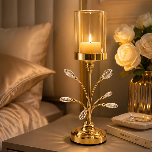 Elegant_Gold-Tone_Candle_Holder_with_Crystal_Leaves_and_Glass_Hurricane