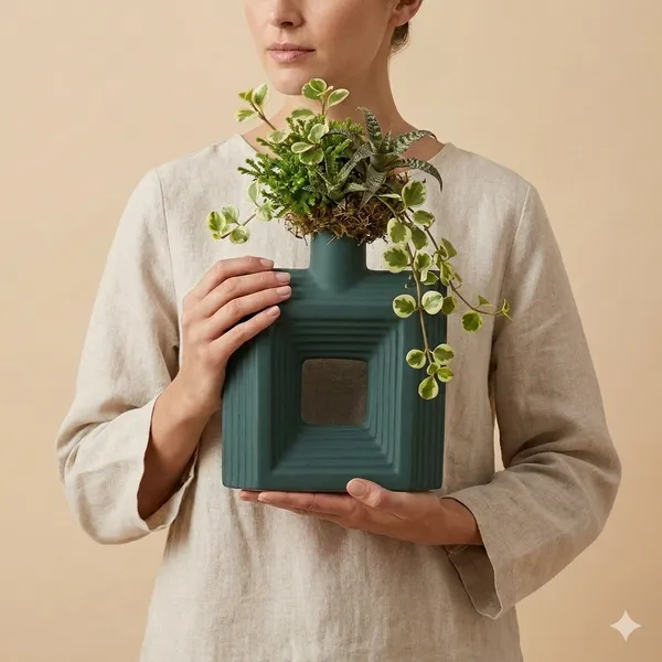 Dark_Green_Ceramic_Vase_with_Square_Cutout_and_Ribbed_Texture
