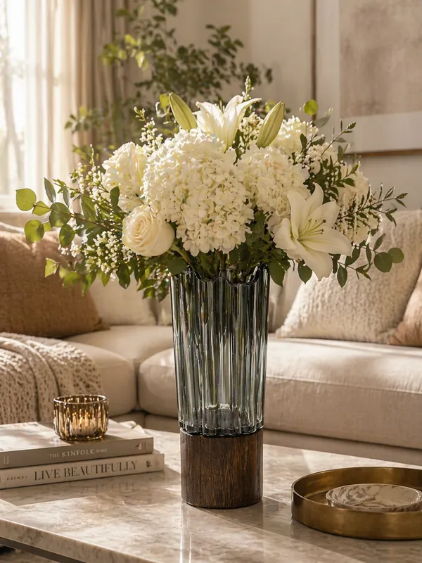 Elegant_Green_Glass_Vase_with_Wooden_Base