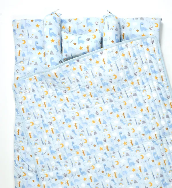 Dinoland_Bedding_Set:_Mattress,_Mustard_seed_pillow,_2_Bolsters,_and_quilt