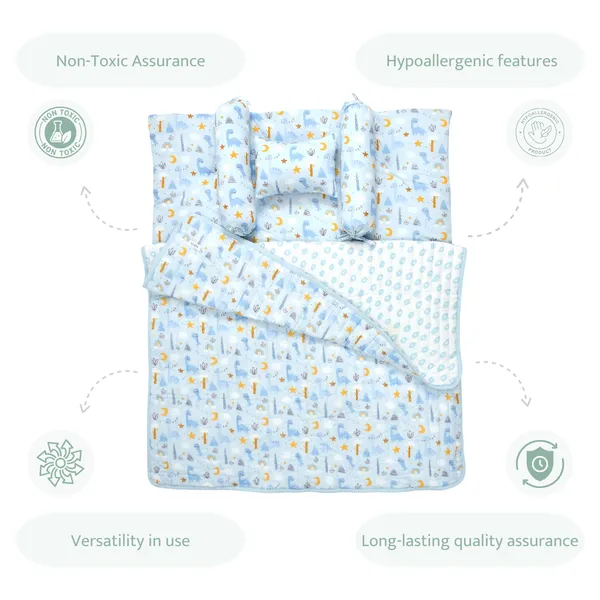 Dinoland_Bedding_Set:_Mattress,_Mustard_seed_pillow,_2_Bolsters,_and_quilt