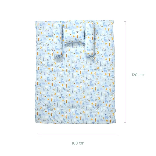 Dinoland_Bedding_Set:_Mattress,_Mustard_seed_pillow,_2_Bolsters,_and_quilt