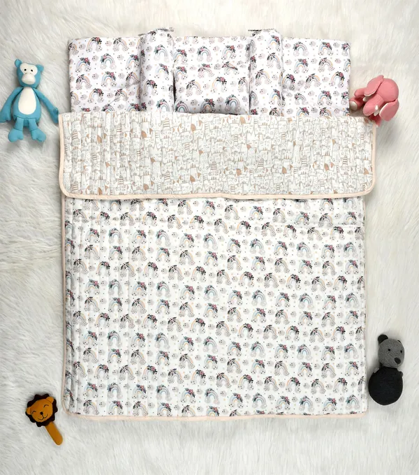 Rainbow_Vibes_Bedding_Set:_Mattress,_Mustard_seed_pillow,_2_Bolsters,_and_quilt