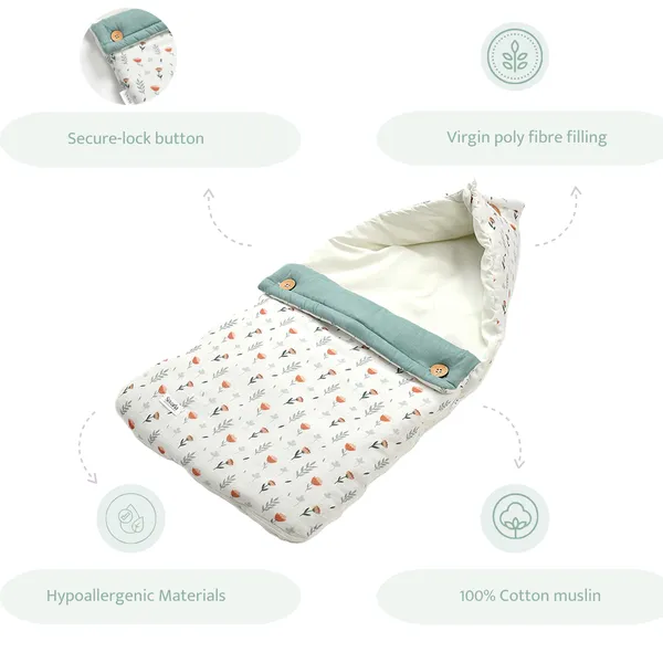 Ferns_and_roses_100%_Organic_Cotton_Muslin_Carrier_Nest/_Sleeping_Bag