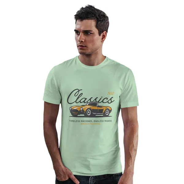 TrendzyKart_100%_Cotton_1950_Classic_Borcelle_Car_Graphic_Printed_Crew_Neck_T-Shirt__-_Jade_Green