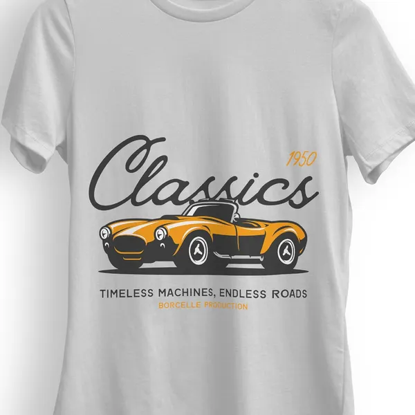 TrendzyKart_100%_Cotton_1950_Classic_Borcelle_Car_Graphic_Printed_Crew_Neck_T-Shirt__-_Grey_Melange