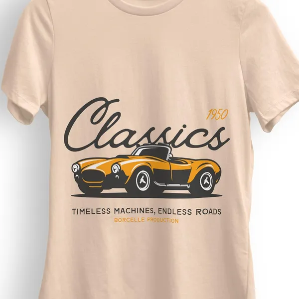 TrendzyKart_100%_Cotton_1950_Classic_Borcelle_Car_Graphic_Printed_Crew_Neck_T-Shirt__-_Peach