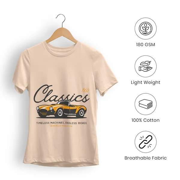TrendzyKart_100%_Cotton_1950_Classic_Borcelle_Car_Graphic_Printed_Crew_Neck_T-Shirt__-_Peach