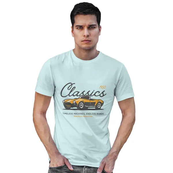 TrendzyKart_100%_Cotton_1950_Classic_Borcelle_Car_Graphic_Printed_Crew_Neck_T-Shirt__-_Mint