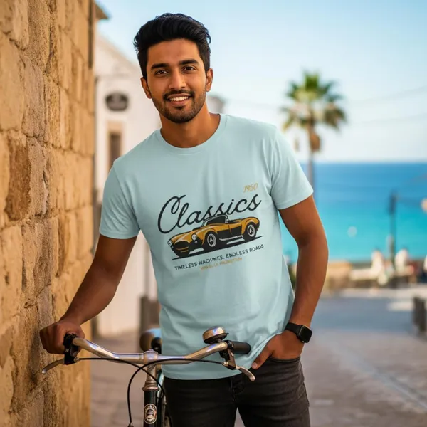 TrendzyKart_100%_Cotton_1950_Classic_Borcelle_Car_Graphic_Printed_Crew_Neck_T-Shirt__-_Mint