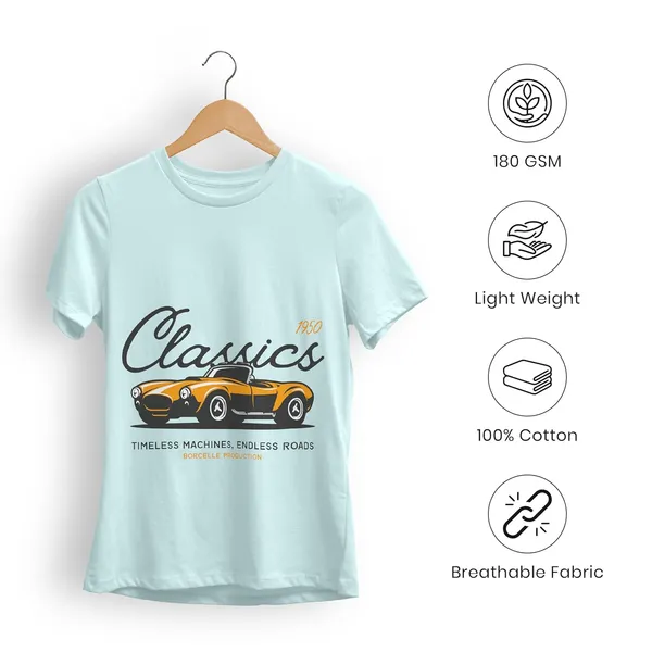 TrendzyKart_100%_Cotton_1950_Classic_Borcelle_Car_Graphic_Printed_Crew_Neck_T-Shirt__-_Mint