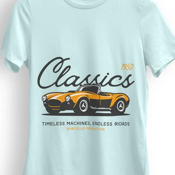 TrendzyKart_100%_Cotton_1950_Classic_Borcelle_Car_Graphic_Printed_Crew_Neck_T-Shirt__-_Mint