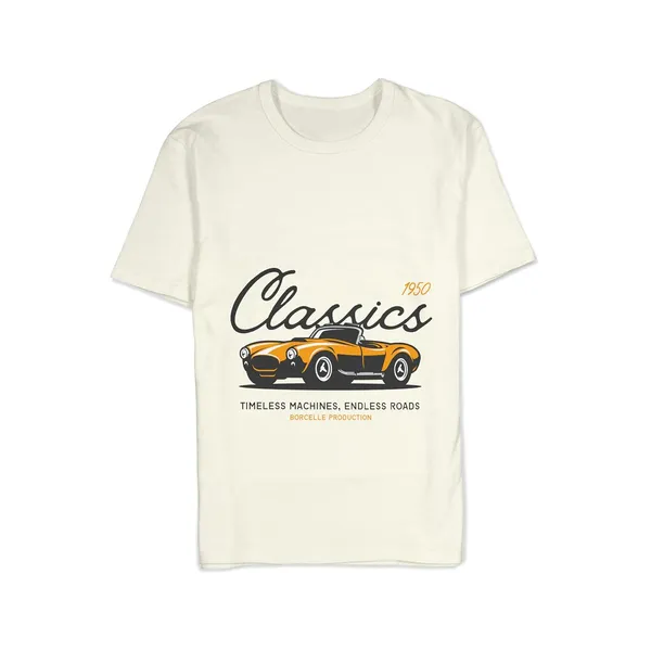 TrendzyKart_100%_Cotton_1950_Classic_Borcelle_Car_Graphic_Printed_Crew_Neck_T-Shirt__-_Off-White