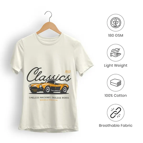 TrendzyKart_100%_Cotton_1950_Classic_Borcelle_Car_Graphic_Printed_Crew_Neck_T-Shirt__-_Off-White