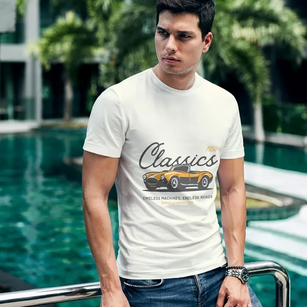 TrendzyKart_100%_Cotton_1950_Classic_Borcelle_Car_Graphic_Printed_Crew_Neck_T-Shirt__-_Off-White