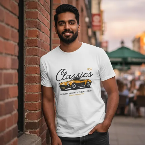 TrendzyKart_100%_Cotton_1950_Classic_Borcelle_Car_Graphic_Printed_Crew_Neck_T-Shirt__-_White