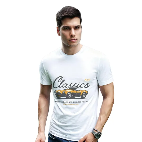 TrendzyKart_100%_Cotton_1950_Classic_Borcelle_Car_Graphic_Printed_Crew_Neck_T-Shirt__-_White