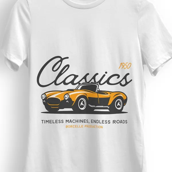 TrendzyKart_100%_Cotton_1950_Classic_Borcelle_Car_Graphic_Printed_Crew_Neck_T-Shirt__-_White