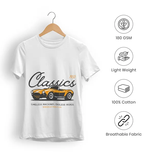 TrendzyKart_100%_Cotton_1950_Classic_Borcelle_Car_Graphic_Printed_Crew_Neck_T-Shirt__-_White