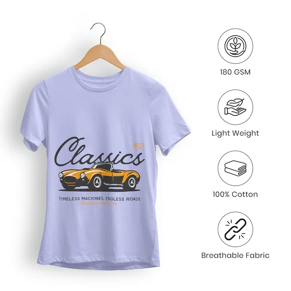 TrendzyKart_100%_Cotton_1950_Classic_Borcelle_Car_Graphic_Printed_Crew_Neck_T-Shirt__-_Lavender
