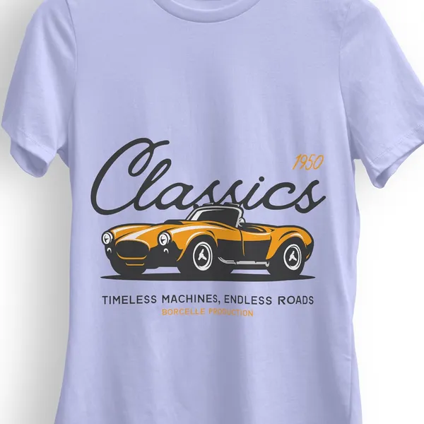 TrendzyKart_100%_Cotton_1950_Classic_Borcelle_Car_Graphic_Printed_Crew_Neck_T-Shirt__-_Lavender