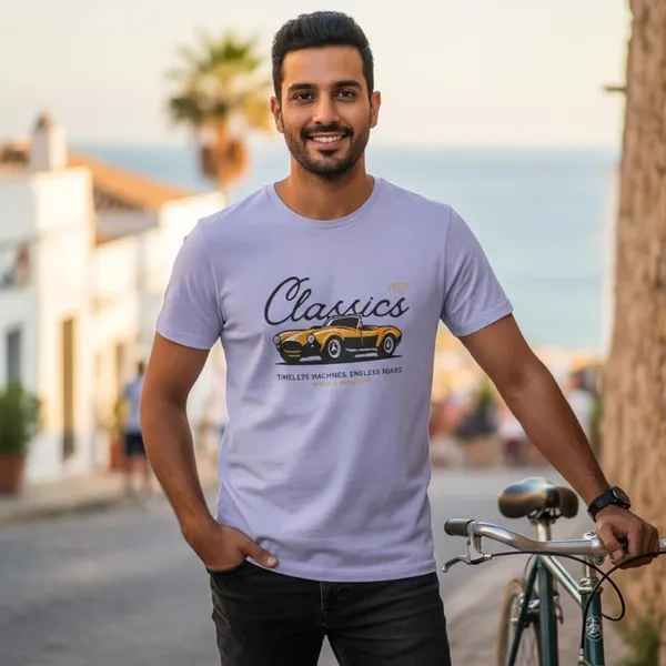 TrendzyKart_100%_Cotton_1950_Classic_Borcelle_Car_Graphic_Printed_Crew_Neck_T-Shirt__-_Lavender