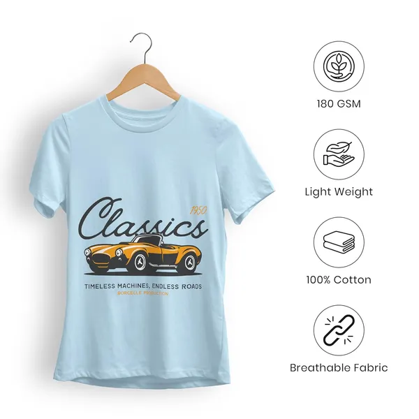 TrendzyKart_100%_Cotton_1950_Classic_Borcelle_Car_Graphic_Printed_Crew_Neck_T-Shirt__-_Baby_Blue