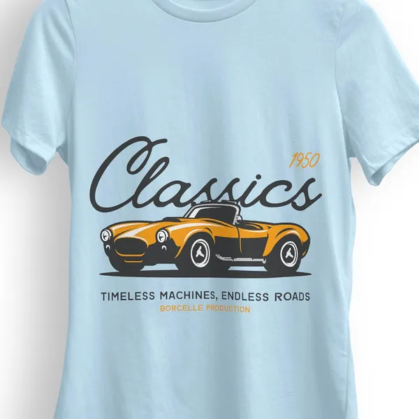 TrendzyKart_100%_Cotton_1950_Classic_Borcelle_Car_Graphic_Printed_Crew_Neck_T-Shirt__-_Baby_Blue
