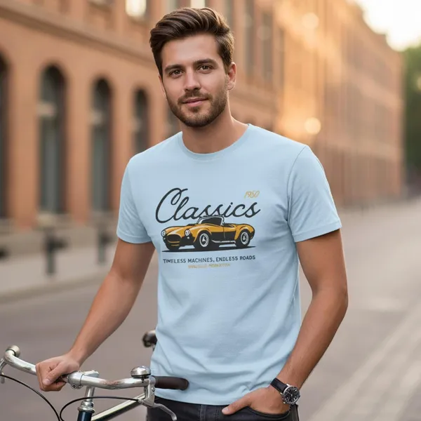 TrendzyKart_100%_Cotton_1950_Classic_Borcelle_Car_Graphic_Printed_Crew_Neck_T-Shirt__-_Baby_Blue